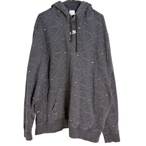 VINTAGE Nike All Over Swoosh Logo Hoodie Sweatshirt Gray Tall XXL
